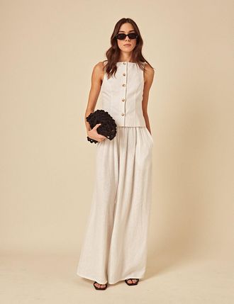 Nobody's Child White Linen-blend Jerrow Wide Leg Trousers