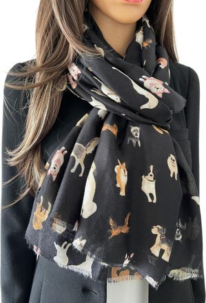The Accessory Co. Dog Print Womens Scarf Shawl Wrap Lightweight Scarf, Black Dog Scarf Dog Gift Cotton Scarf, Spring Summer Winter Scarfs Women, Ladies Scarves, Womens 