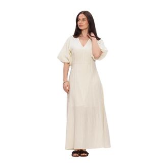 Selected Slfmaddie SS Closed Back Midi Dress - Dames - Jurken - Beige - Maat: M Viscose