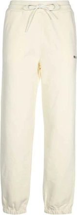Msgm Msgm, Broeken, Dames, Beige, S, Katoen, Katoenen Logo Print Trainingsbroeken Elastische Manchetten