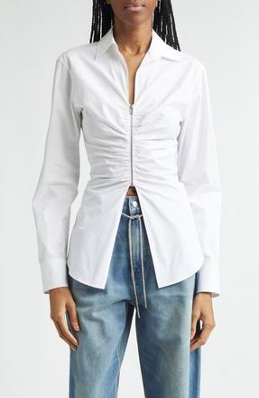 Alexander Wang Ruched Knit Zip Top in White at Nordstrom, Size 12