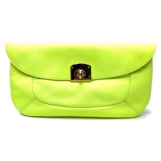 Sergio Rossi Fluorescent Yellow Leather Clutch Bag (Pre-Owned)