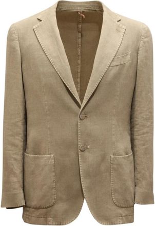 Santaniello Groene Katoen/Linnen/Ramie Jas - Heren - Blazers - Groen - M - Katoen - Jassen