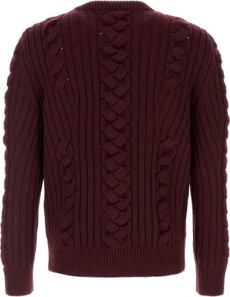 Alexander McQueen Mens Cable-Knit Wool Blend Sweater Burgundy Mix