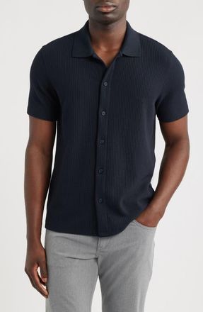 Vince Grid Waffle Knit Button-Up Shirt in Coastal at Nordstrom, Size Medium