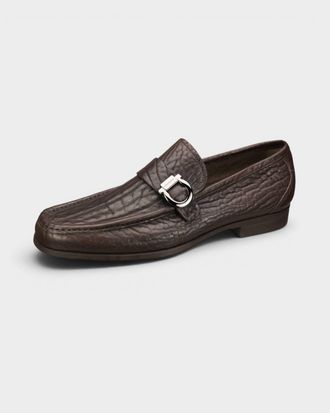 Ferragamo Mens Caspian2 Bullhide Gancini Loafer In Tmoro