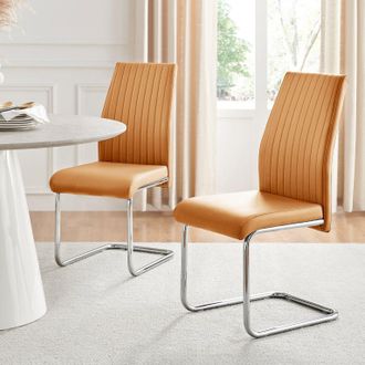 Furniturebox 2x Lorenzo Faux Leather Chrome Dining Chairs in Mustard