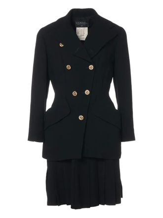 Chanel 1991 CC-button suit - women - Wool/Silk - 40 - Black