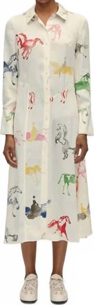 Stine Goya Front Placket Midi Polo Midi Dress In Off-White Horses