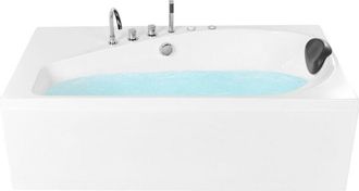 Beliani Ba&ntilde;era De Hidromasaje Derecha De Acr&iacute;lico Blanco Con Luces Led Chorros De Masaje Caura