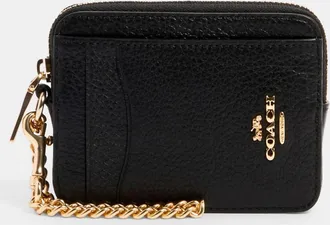 Coach Womens Refined Pebbled Leather Zip Card Case - Black - One Size
