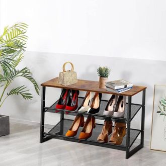 OEM Zapatero Met&aacute;lico De 2 Niveles: Construcci&oacute;n Robusta En Color Marr&oacute;n Y Negro, Soluci&oacute;n De Almacenamiento Modular Para La Entrada, El Sal&oacute;n O El Pasill