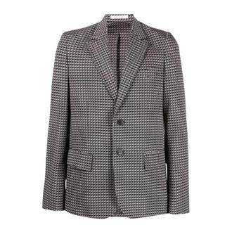 Valentino Kostuums, Heren, Grijs, M, Wol, Geometric Print Single-Breasted Blazer