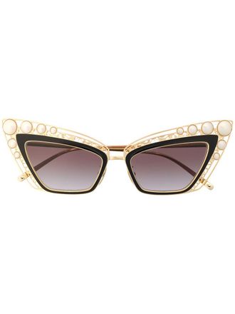 Dolce & Gabbana Eyewear pearl embellished cat eye sunglasses - women - Metal (Other) - 53 - Gold