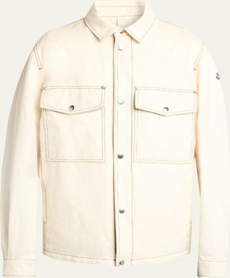 Moncler Mens Watagua Cotton and Flax Snap-Front Shirt Jacket