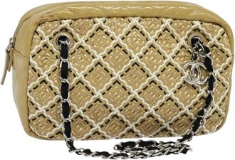 Chanel Camera Case Bag Woven Stitch Patent Beige Patent_Leather Bag (Pre-Owned)