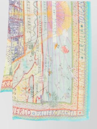 Faliero Sarti silk blend printed fringed scarf