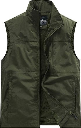 Generic Mens Outdoor Vest, Waterproof Lightweight Gilet, Dark Green, Black, Navy and Khaki, Breathable Mesh Lining, Adjustable Zippered Pockets, Perfect for H