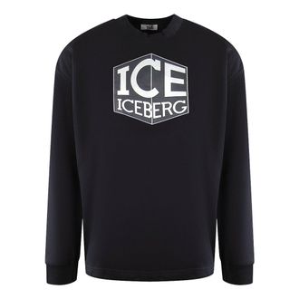 Iceberg Mens Cubed Logo Black Sweatshirt Cotton - Size X-Large