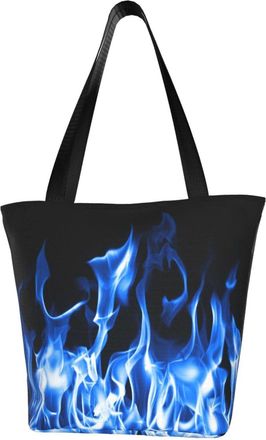 AOOEDM Blue Fire Flame Reusable Tote Bag Women Casual Handbag Shoulder Bags for Shopping Groceries Travel Outdoors