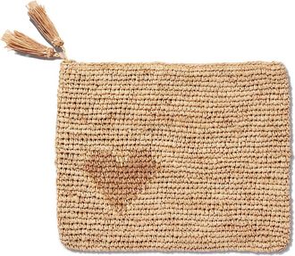 Aerin Heart Raffia Zip Pouch
