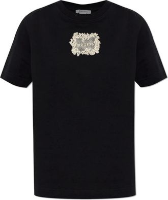 Alexander McQueen Tops, Dames, Zwart, L, Katoen, T-shirt met kanten applicatie