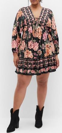City Chic The Divine Border Print Long Sleeve Minidress in Floral Print at Nordstrom, Size Xxl