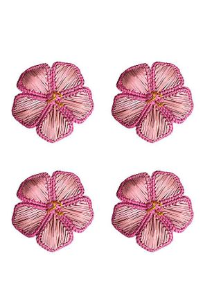 Anthropologie Coro Cora Pink Hibiscus Handwoven Napkin Rings, Set of 4