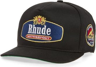 Rhude Racing Crest Embroidered Twill Baseball Cap in Black /Navy at Nordstrom