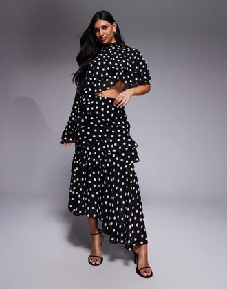 Forever New Gonna midi asimmetrica in chiffon a pois monocromatica in coordinato-Nero
