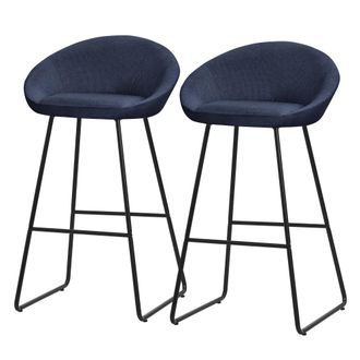 ML Design Set de 2 Taburetes de bar azul oscuro 75cm tela y estructura met&aacute;lica