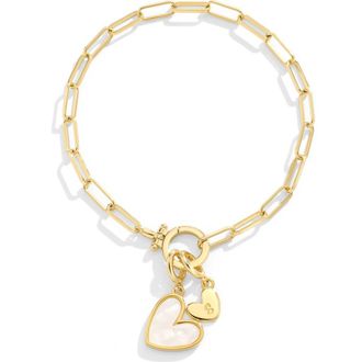 Mint & Lily Mother Of Pearl Initial Heart Charm Bracelet in Letter S at Nordstrom, Size 7.5