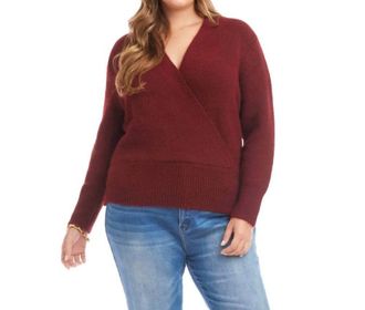 Karen Kane Wrap Sweater - Plus In Wine