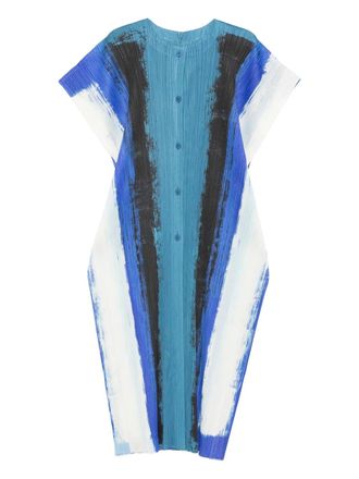 Pleats Please Issey Miyake pleated brushstroke-print day dress - Blue