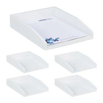 Relaxdays 5 Bandejas Para Cartas, Apilable, Din A4, Organizador De Oficina, Bamb&uacute;, Blanco