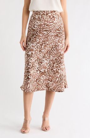 Renee C Animal Print Satin Midi Skirt in Chocolate at Nordstrom Rack, Size X-Large