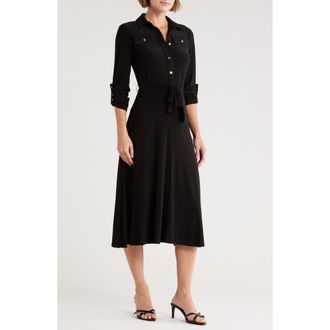 Tommy Hilfiger Roll Tab Sleeve Midi Dress in Black at Nordstrom Rack, Size 14