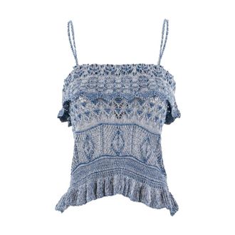 Etro Sleeveless Tops, female, Blue, XS, Openwork Knit Top