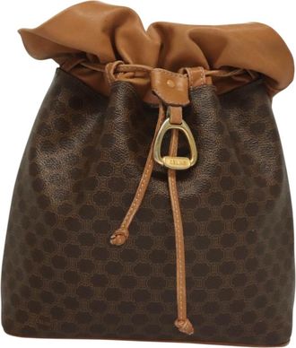 Celine Macadam Brown,Gold Canvas Shoulder Bag (Pre-Owned)