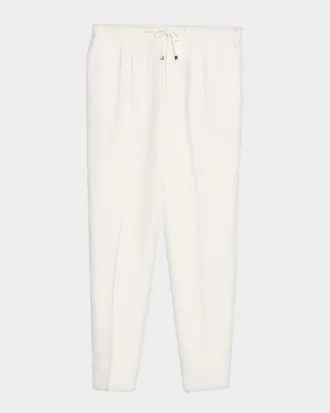 Brunello Cucinelli Men & apos;s Dyed Linen Pleated Drawstring Pants