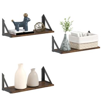 HOMCOM Set Of 3 Vintage Wall Shelves For Living Room Rustic Brown | TJ Hughes