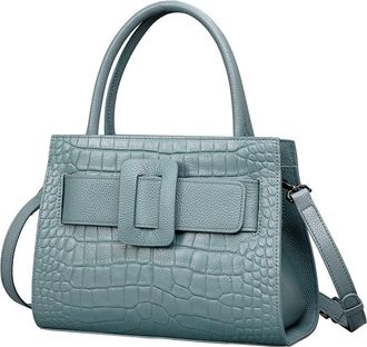 Generic Fashion Genuine Leather Satchel Handbag for Women Crocodile Crossbody Bag Top Handle Purse Ladies Shoulder Bags (Blue)