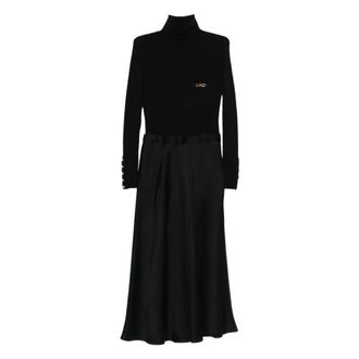 Elisabetta Franchi Midi Dresses, female, Black, Size: L Midi Dress with Logo Plaque