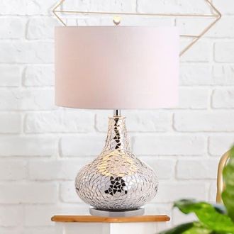 Jonathan Y Designs Emilia Mirrored Mosaic LED Table Lamp in Silver/gray at Nordstrom