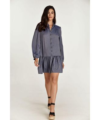 M&oacute;veis Conquista Womens Blue Denim Style Dress with Buttons - Indigo Blue - Size X-Large