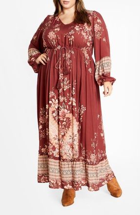 City Chic Destiny Placed Print Long Sleeve Maxi Dress in Paisley at Nordstrom, Size Xxs