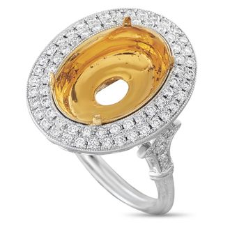 Luxury Bazaar 18K White Gold 0.59ct Diamond Oval Halo Mounting Ring MF01-082026
