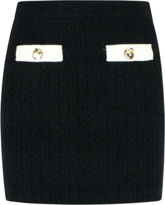 Self Portrait Womens Wool Blend Elastic Skirt - Black - Size Medium