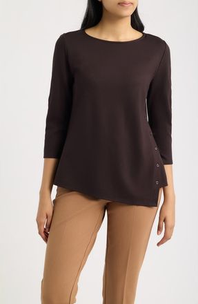 Anne Klein Asymmetric Button Hem Top in Deep Mahogany at Nordstrom, Size Small