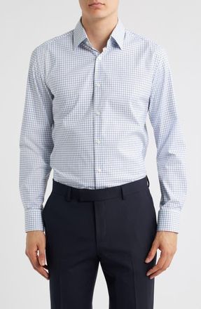 BOSS Hank Kent Slim Fit Check Performance Twill Dress Shirt in Open Blue at Nordstrom, Size 15.5 - R